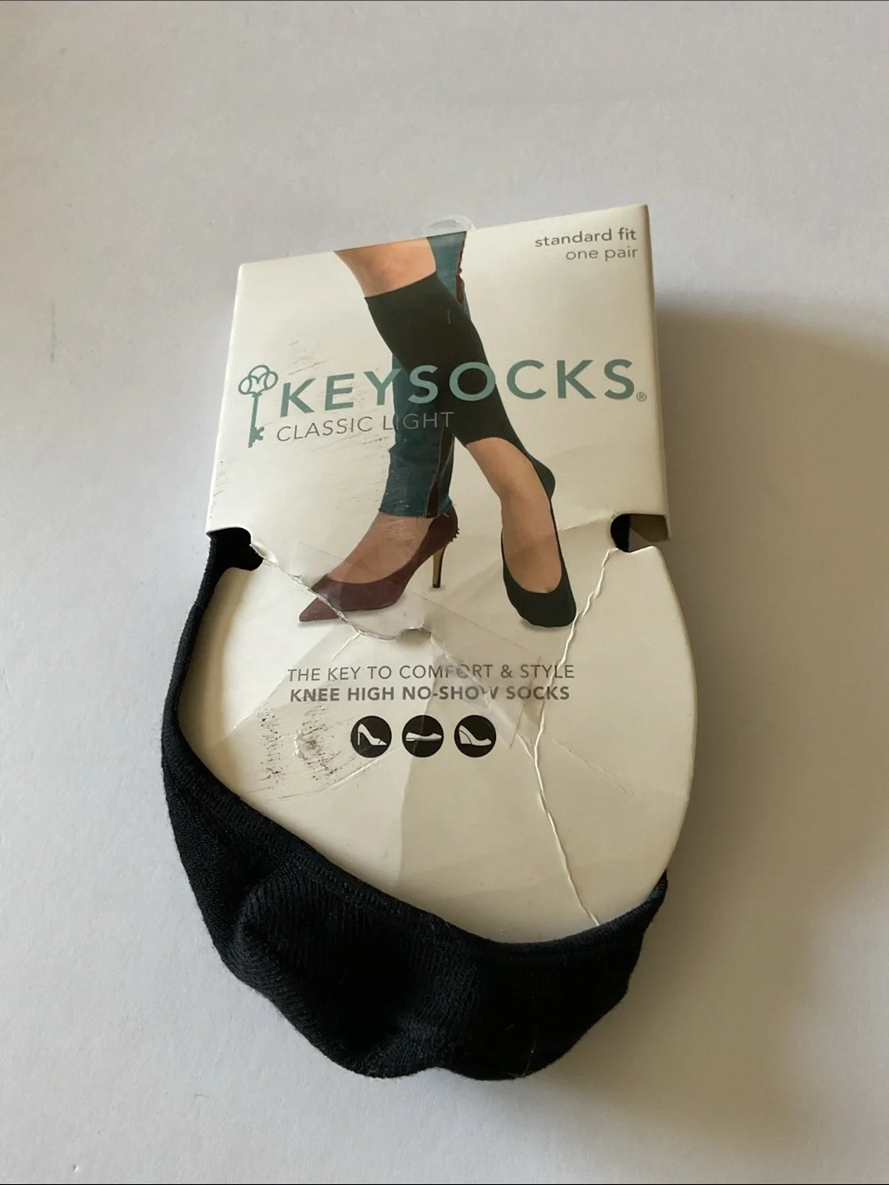 KEYSOCKS CLASSIC LIGHT NO SHOW KNEE SOCKS BLACK OS STANDARD NWT